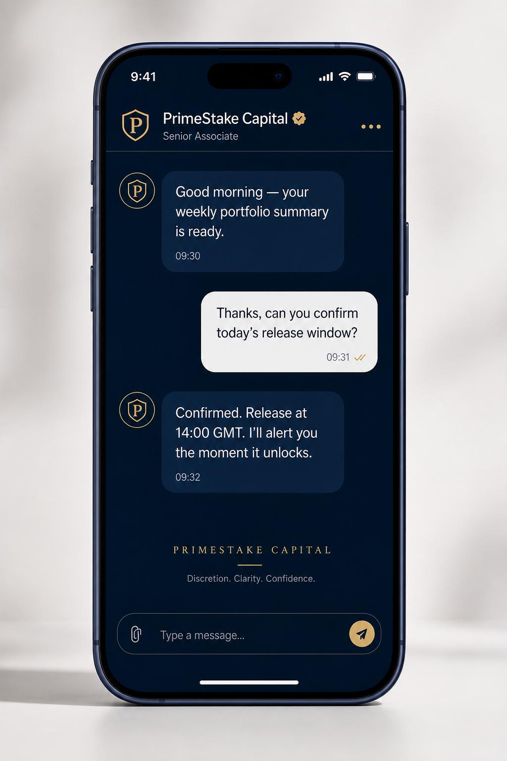 PrimeStake Capital concierge chat